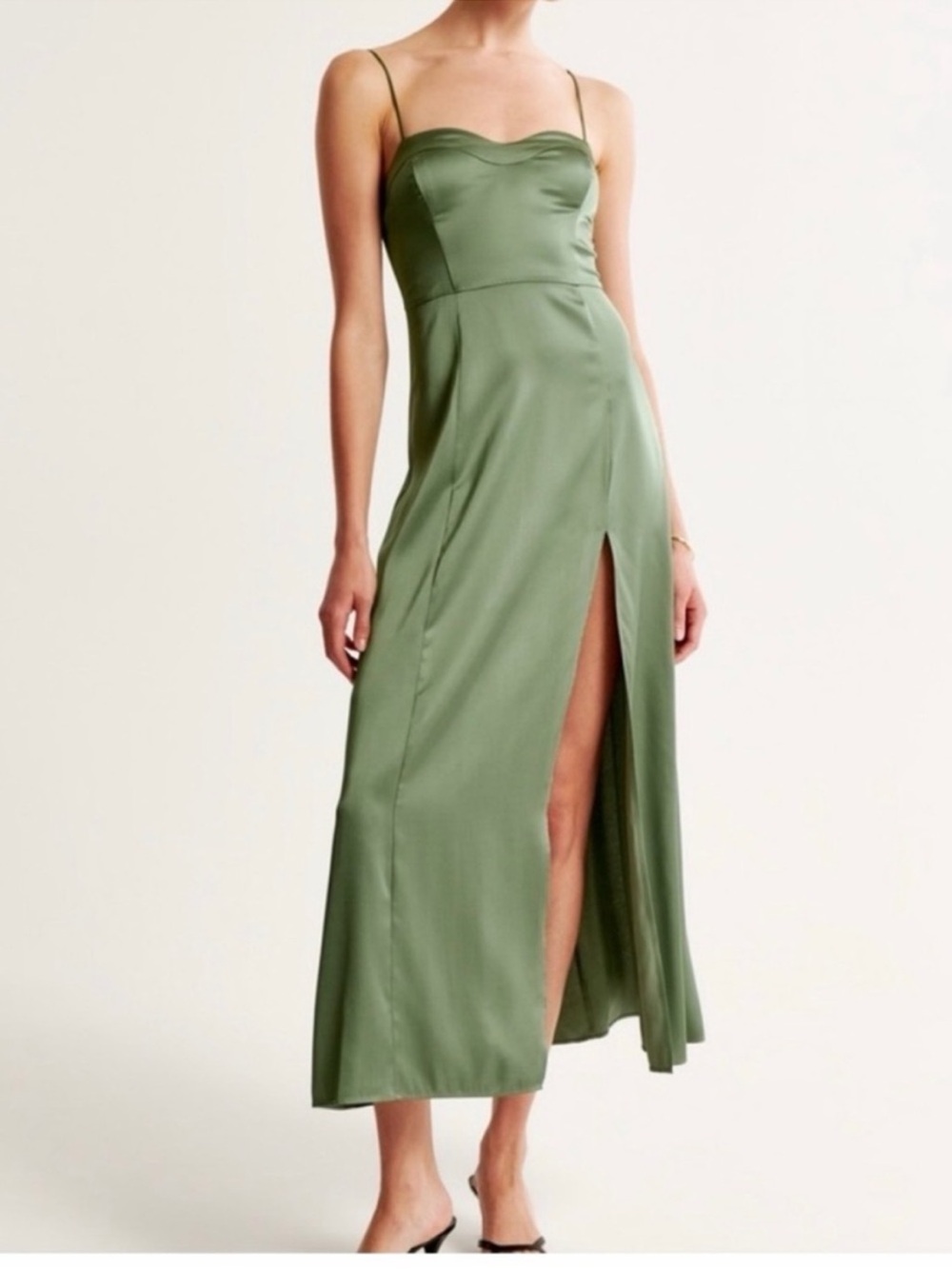 Abercrombie & Fitch Green Satin Midi Dress